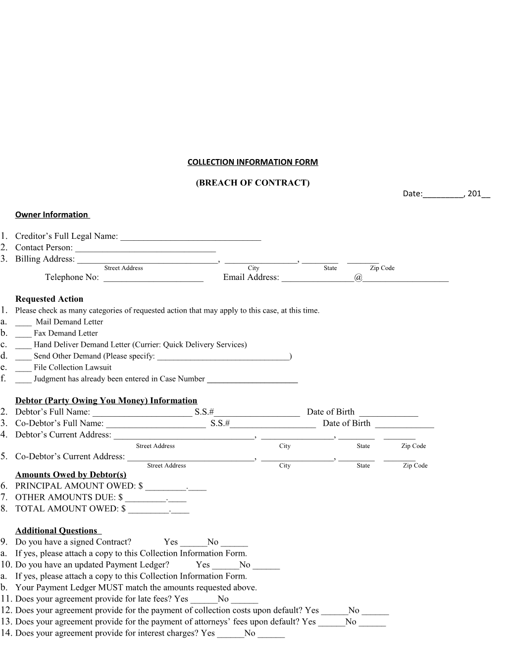 Collection Information Form