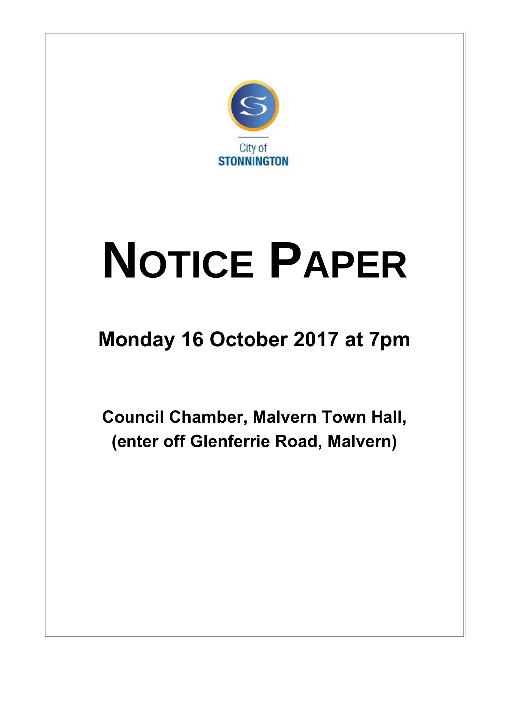 Agenda of Council Meeting - 16 October 2017
