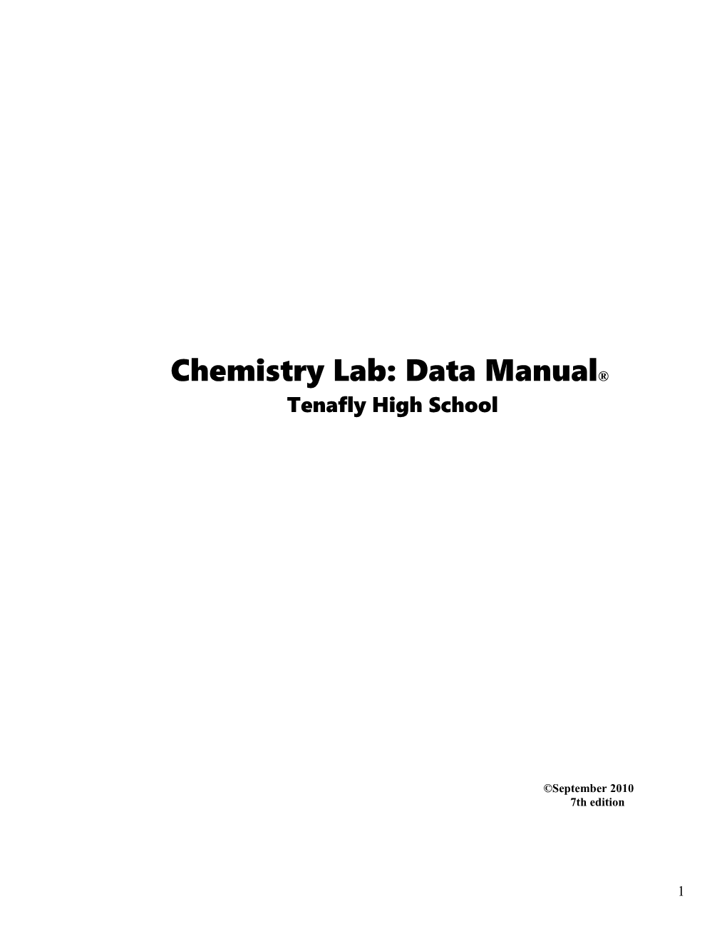 Chemistry Lab:Data Manual