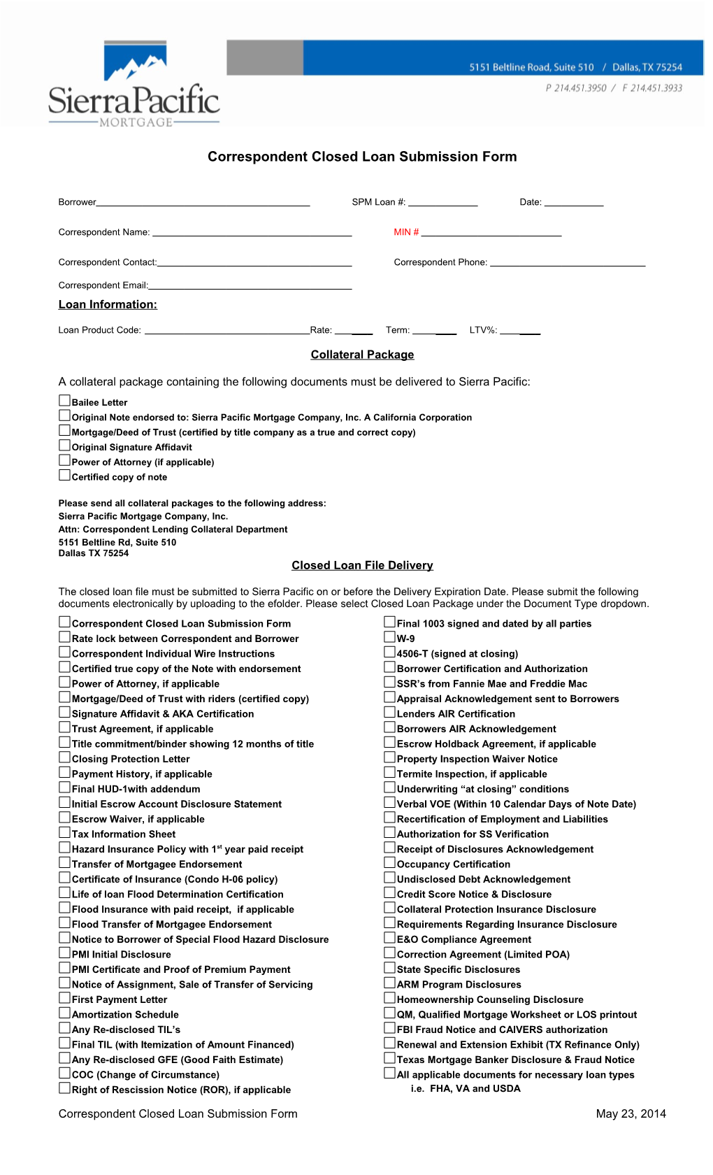 Correspondent Closed Loan Submission Form