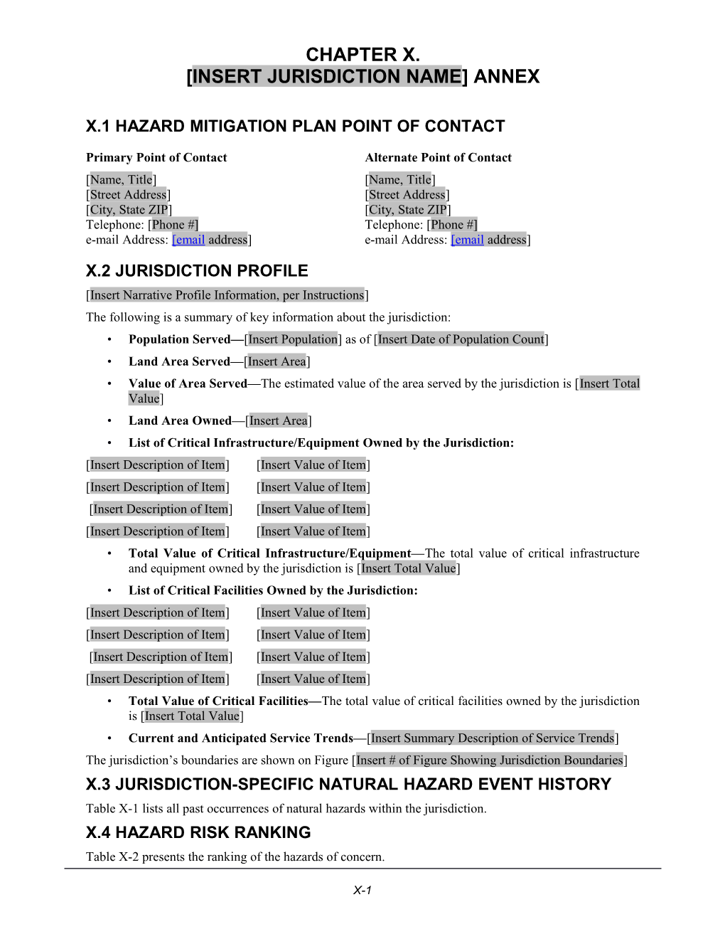 X.1 Hazard Mitigation Plan Point of Contact