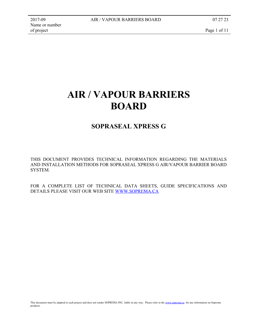 Air/Vapour Barriers