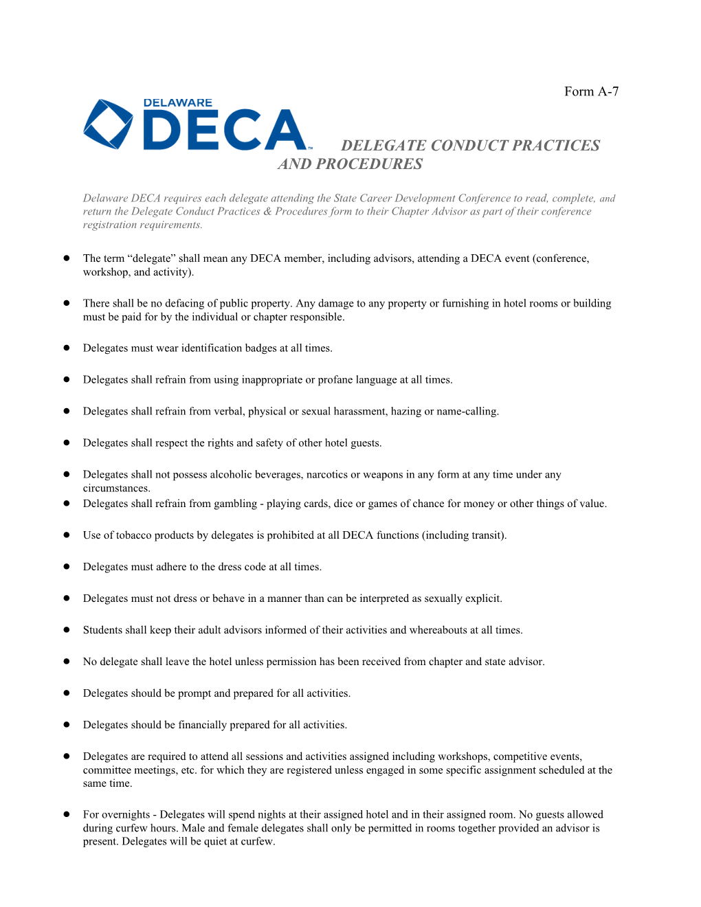 Delegate Conduct Practices and Procedures