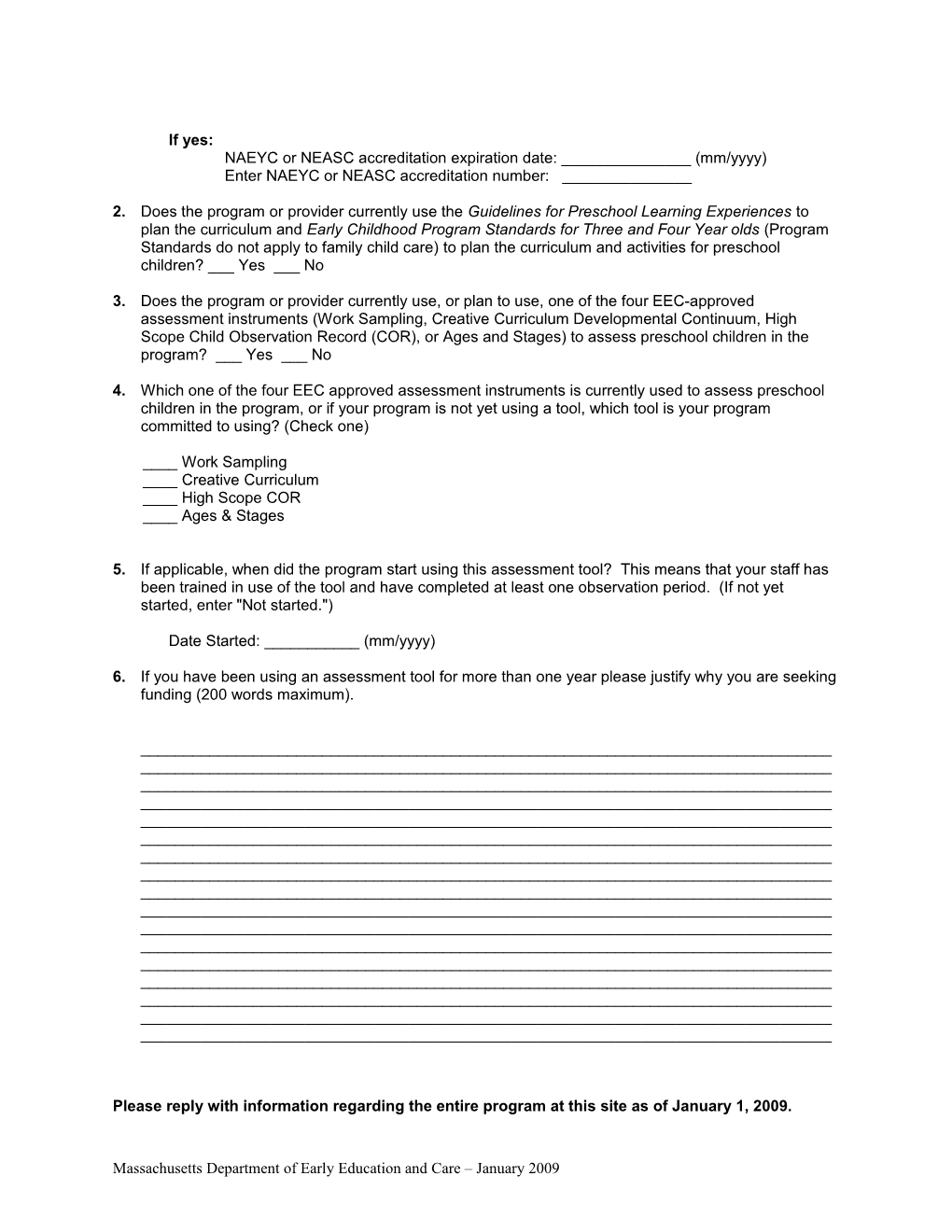 FY09 Universal Pre-Kindergarten (UPK) Assessment Planning Grant Questionnaire for Private