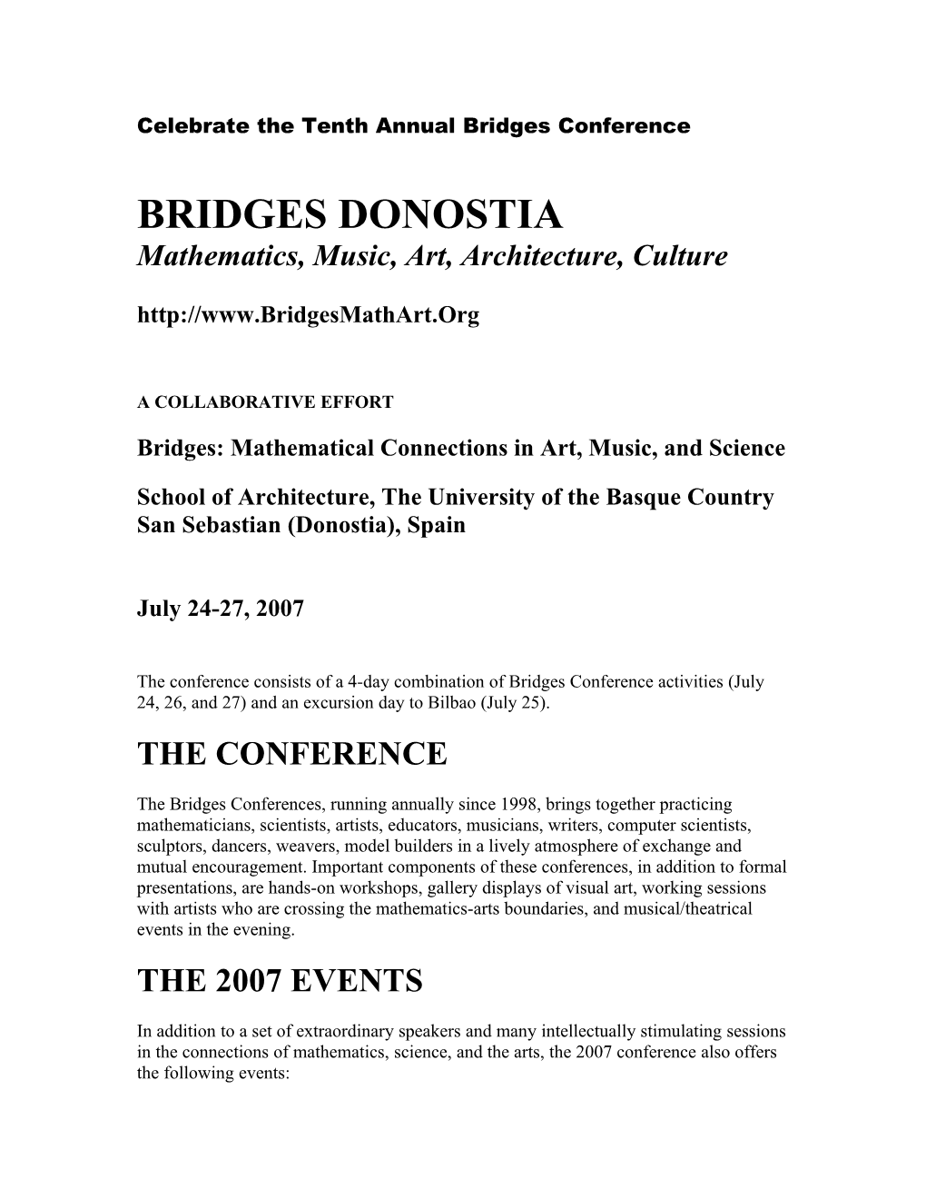 Celebrate the Tenth Annual Bridges Conference