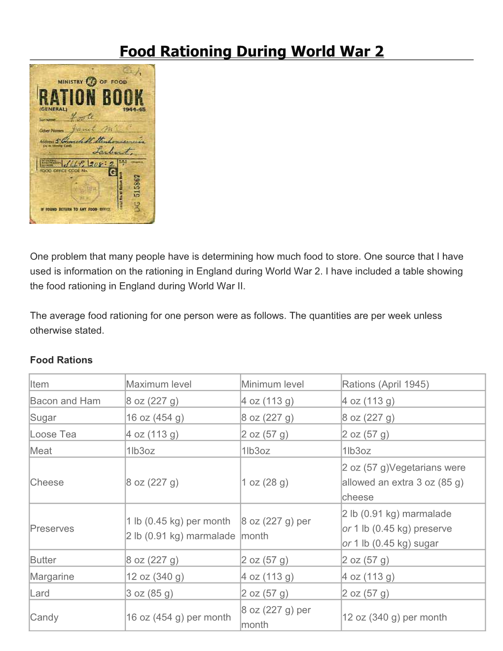 Food Rationing During World War 2