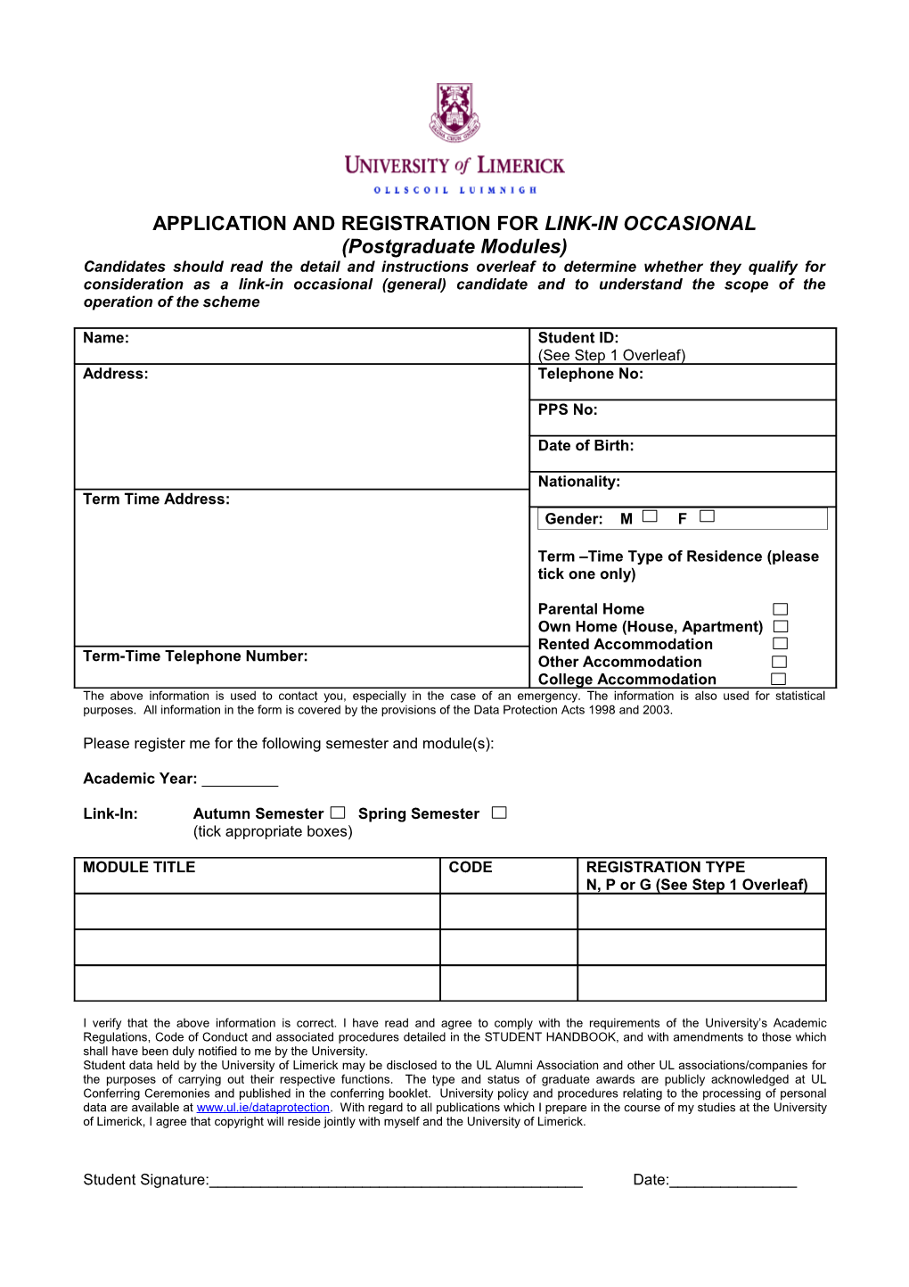 Link-In Application and Registration Form