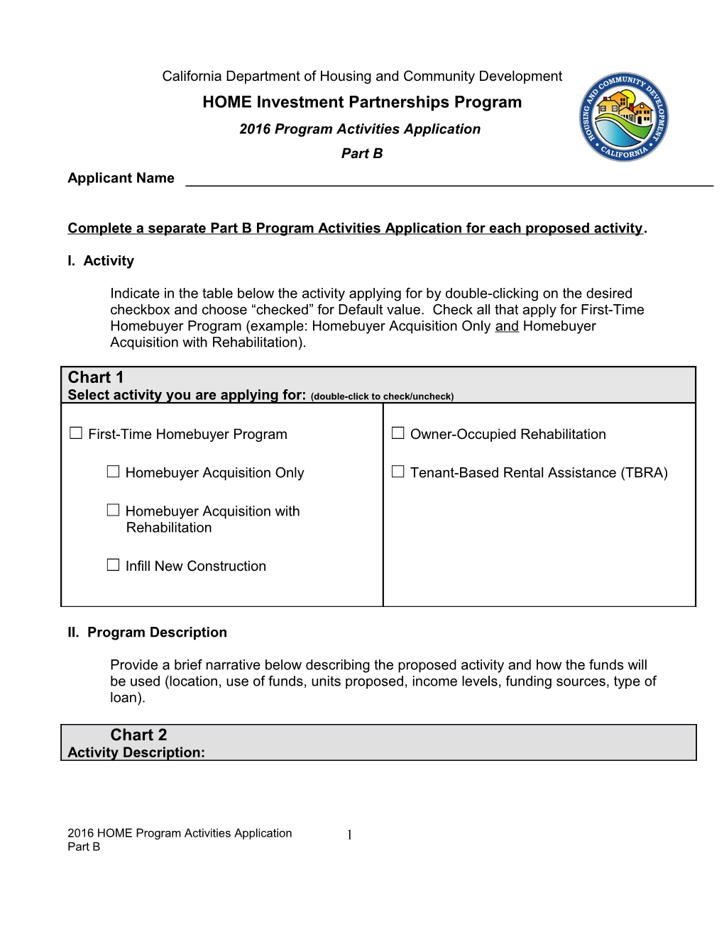 Program Activities Application Part B