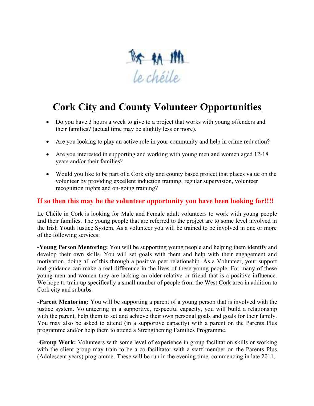 Cork City and Countyvolunteer Opportunities