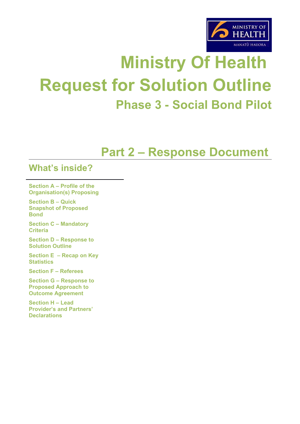 Request for Solution Outline
