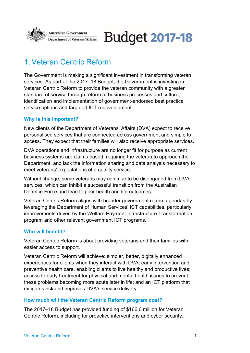 Veteran Centric Reform