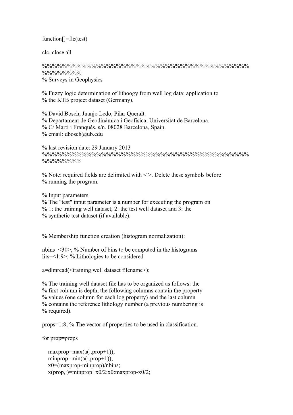 % Fuzzy Logic Determination of Lithoogy from Well Log Data: Application To