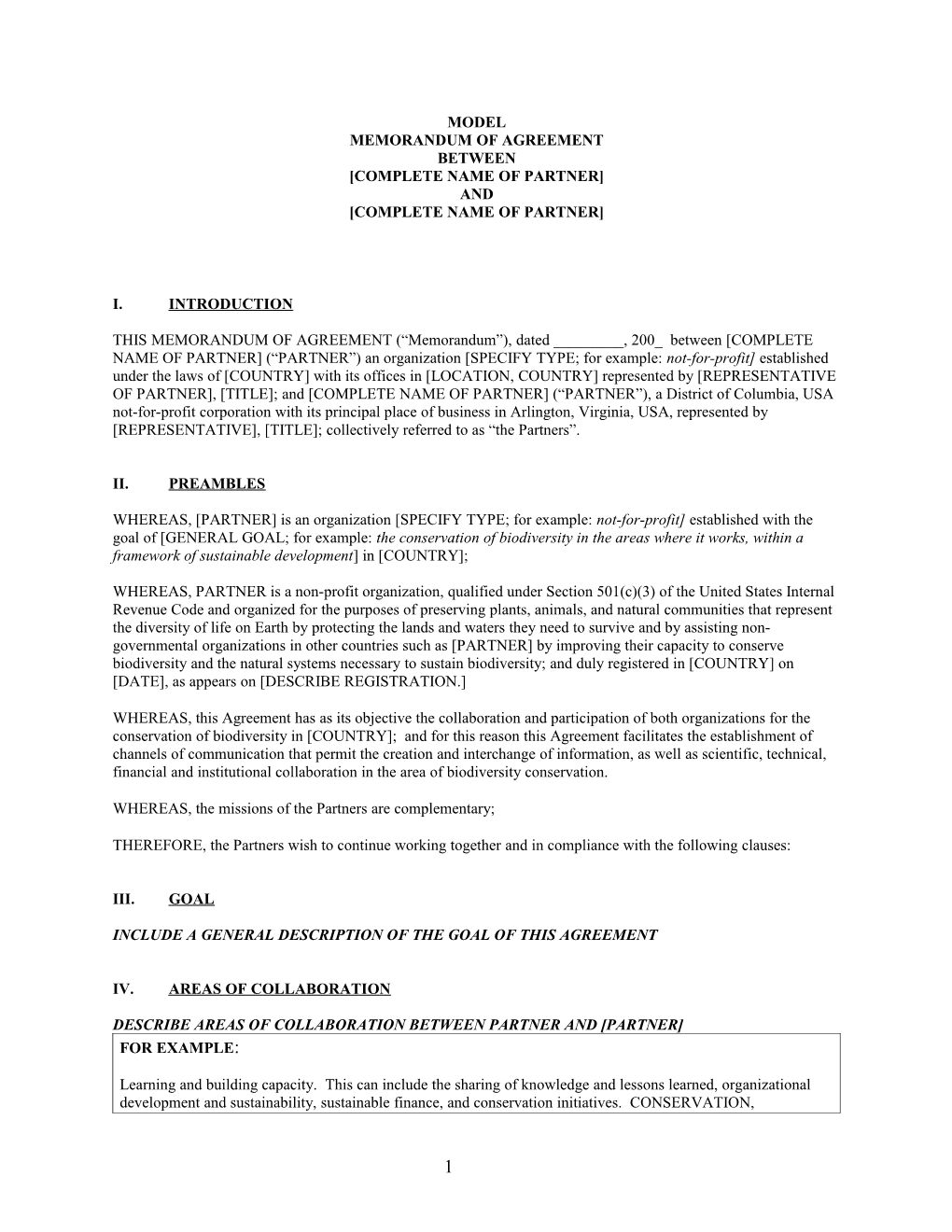 Partnership MOU Template