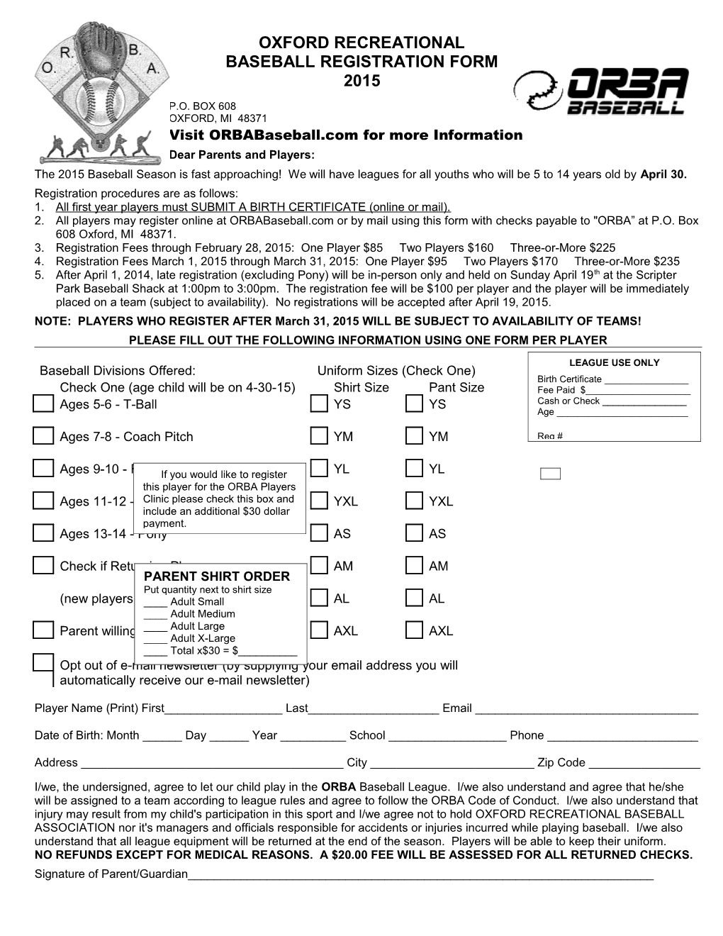 2011 ORBA Registration Form