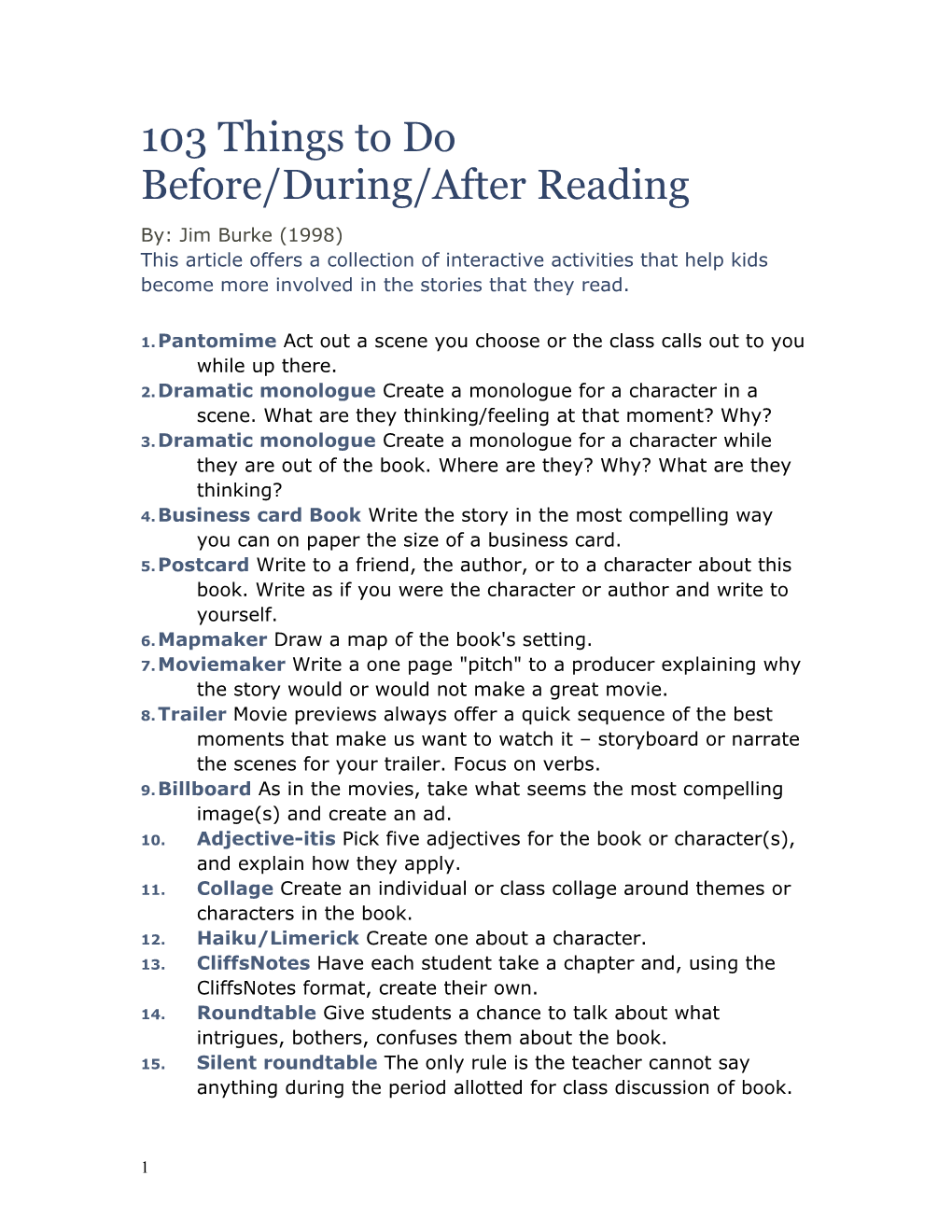 103 Things to Do Before/During/After Reading