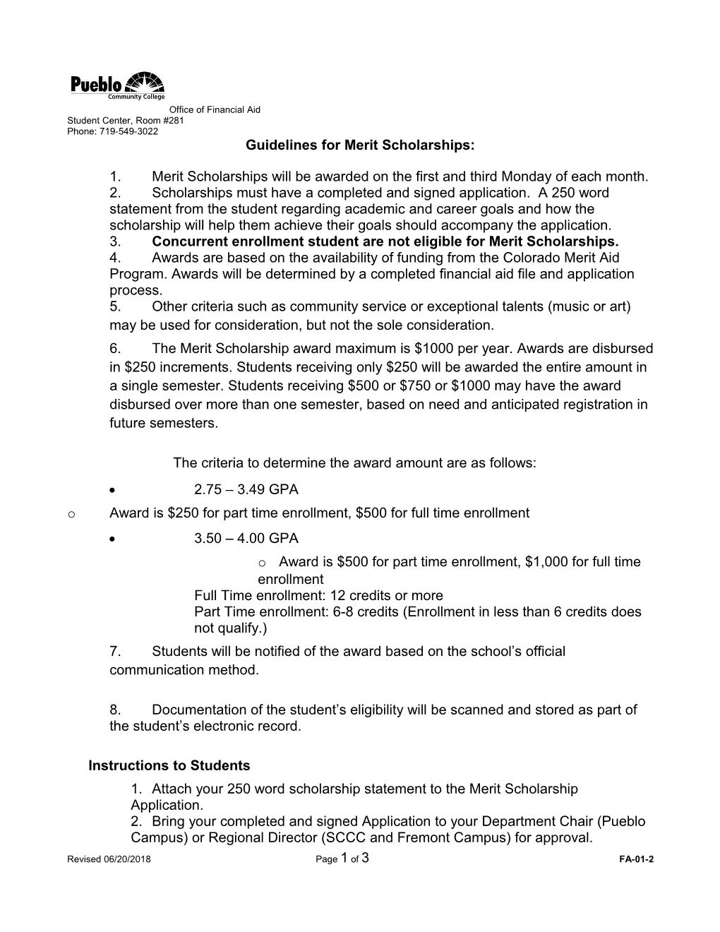 Guidelines for Merit Scholarships