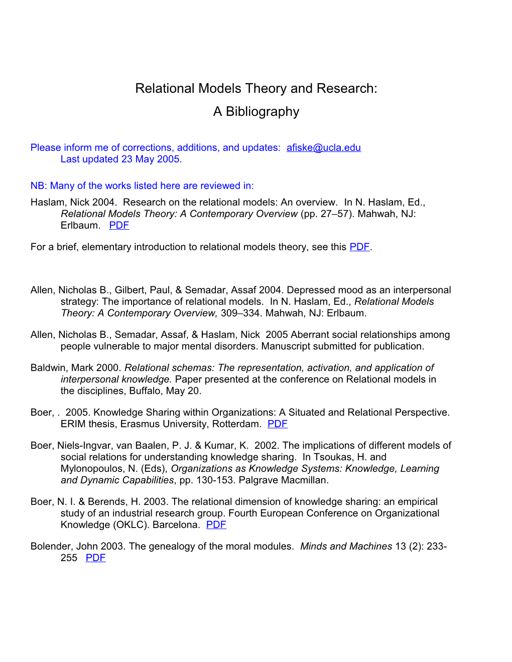 Relational Models Bibliography