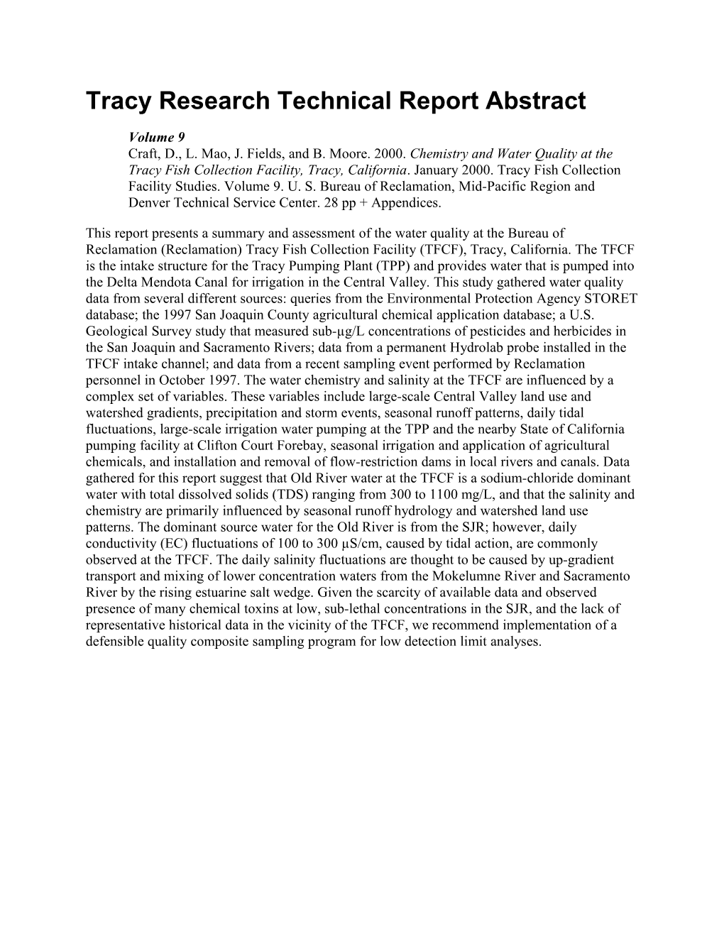 Tracy Research Tech Report Abstract Vol. 9