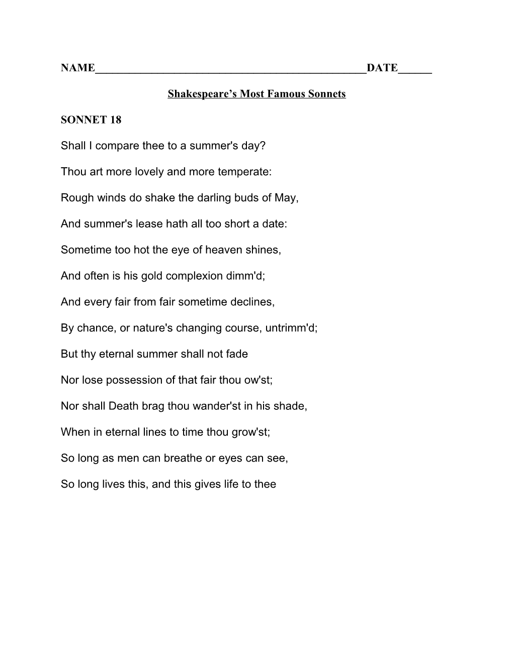 Shakespeare S Most Famous Sonnets