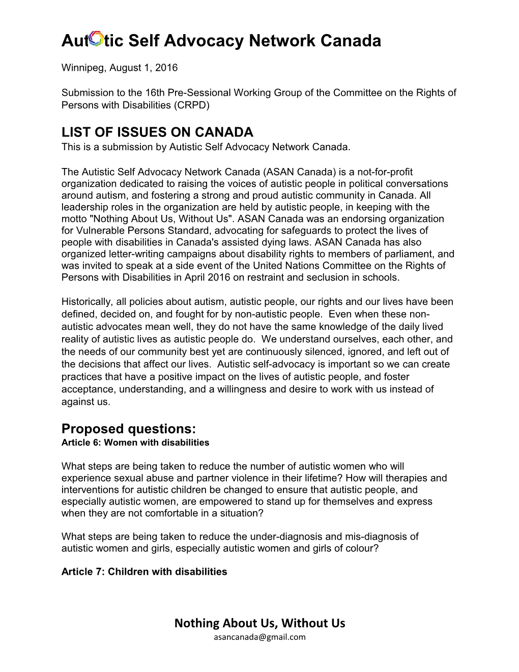 List of Issues on Canada