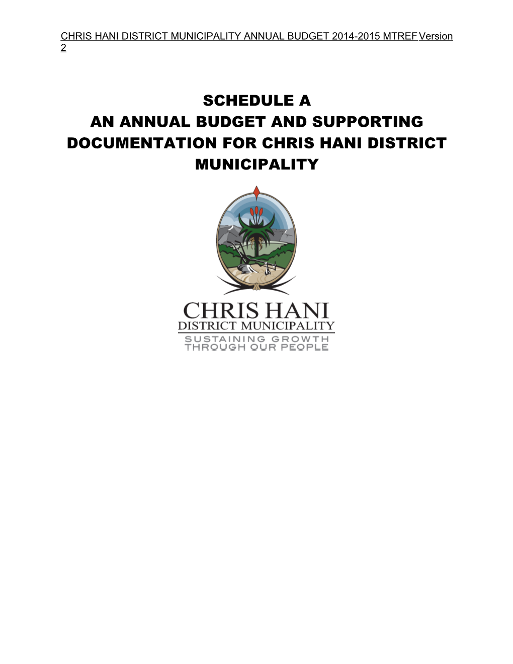 An Annual Budget and Supporting Documentation for Chris Hani District Municipality