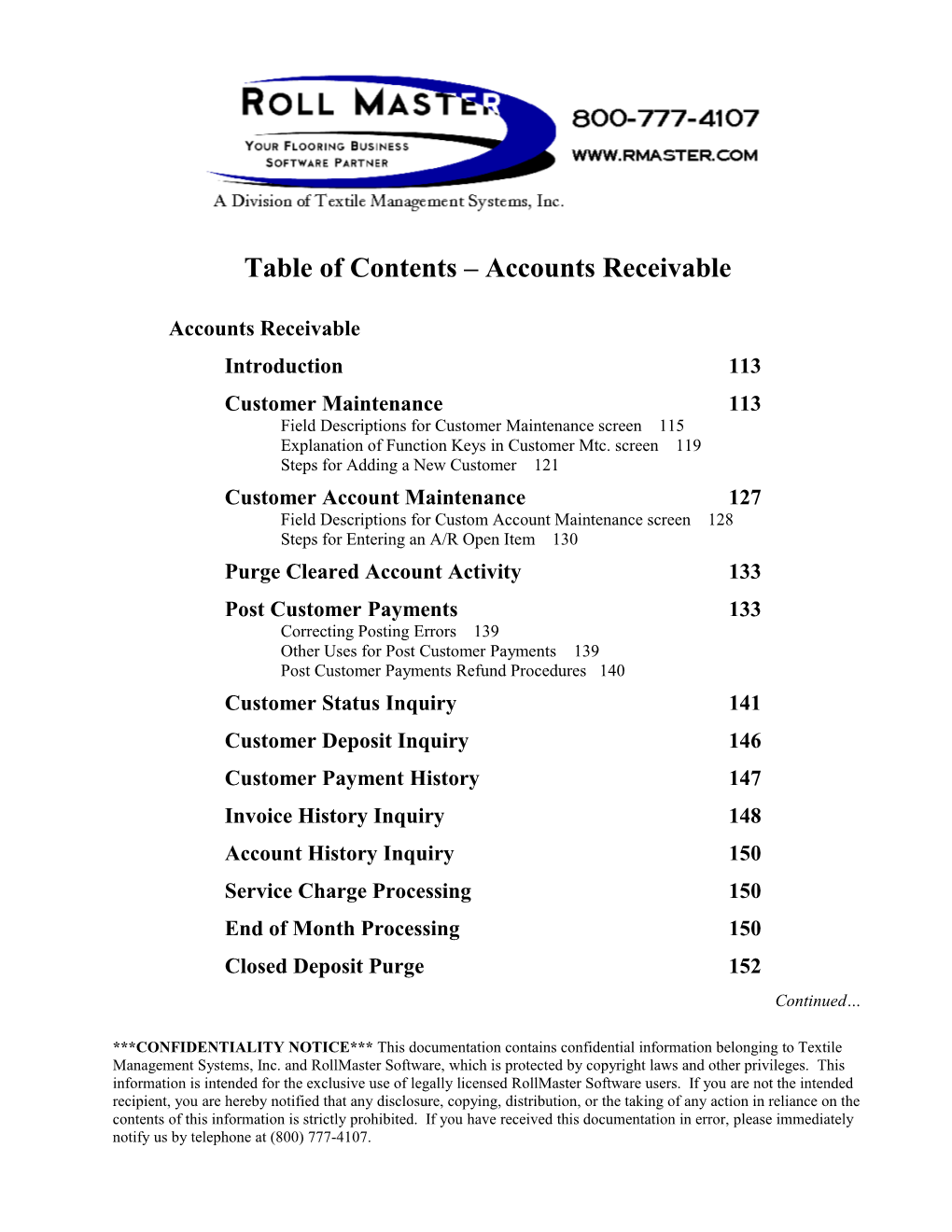 Table of Contents Accounts Receivable