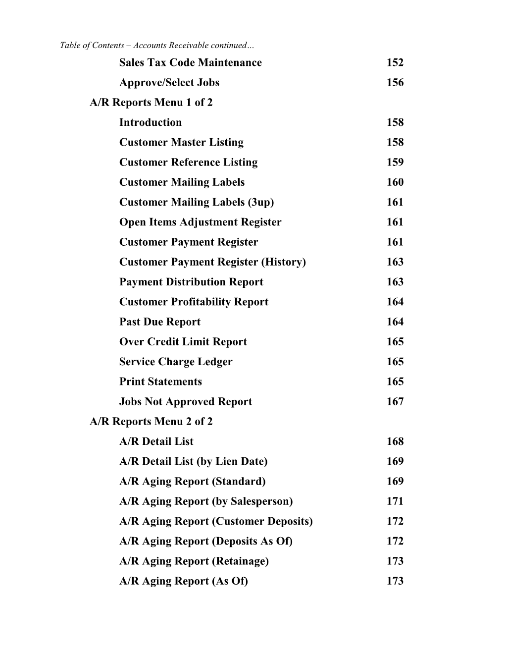 Table of Contents Accounts Receivable
