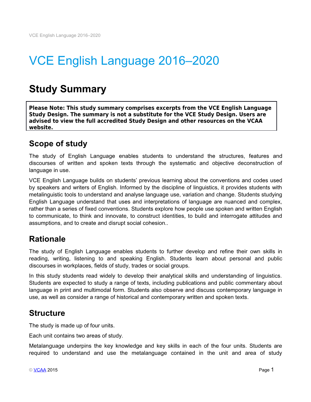 VCE English Language 2016 2020
