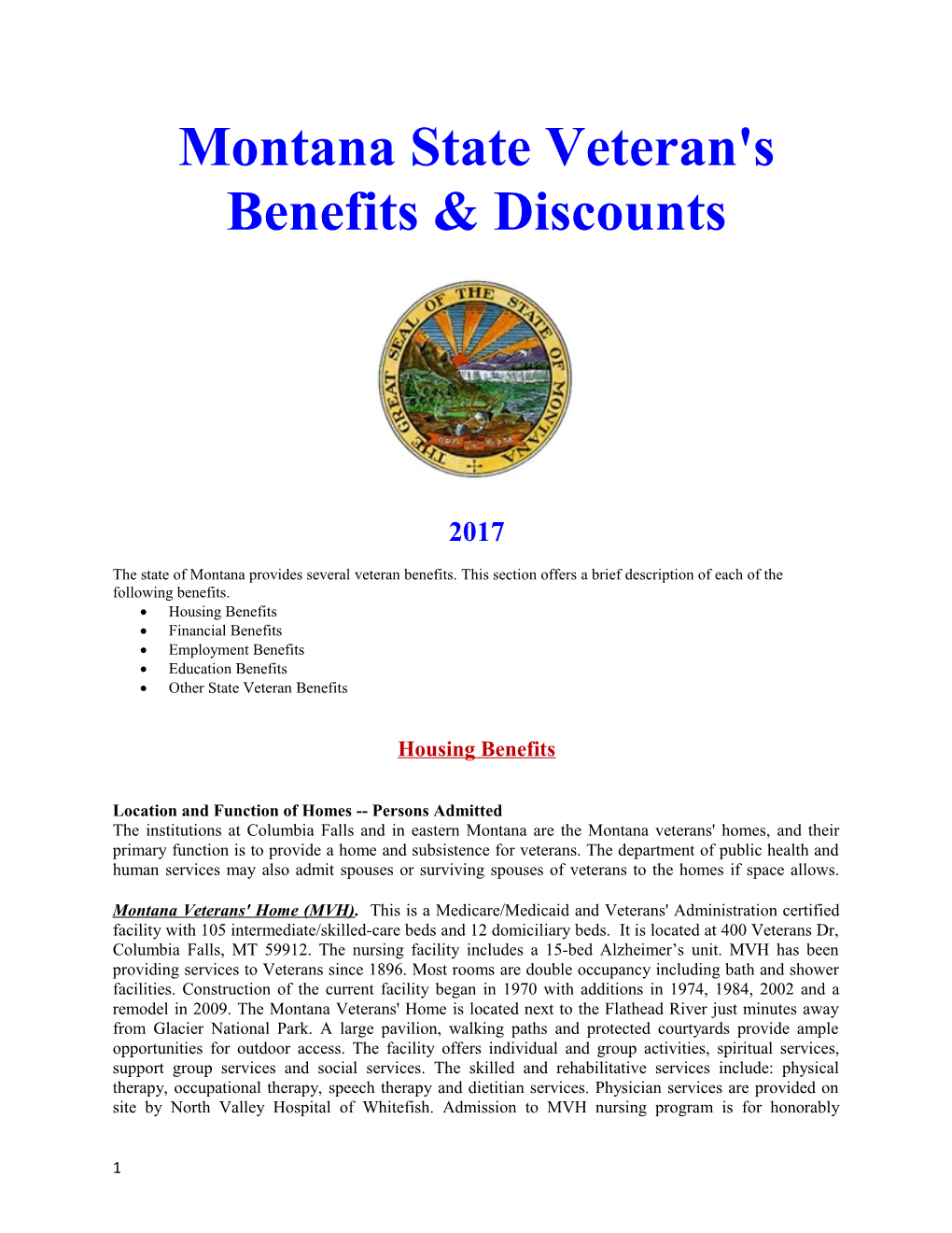 Montana State Veteran's Benefits & Discounts