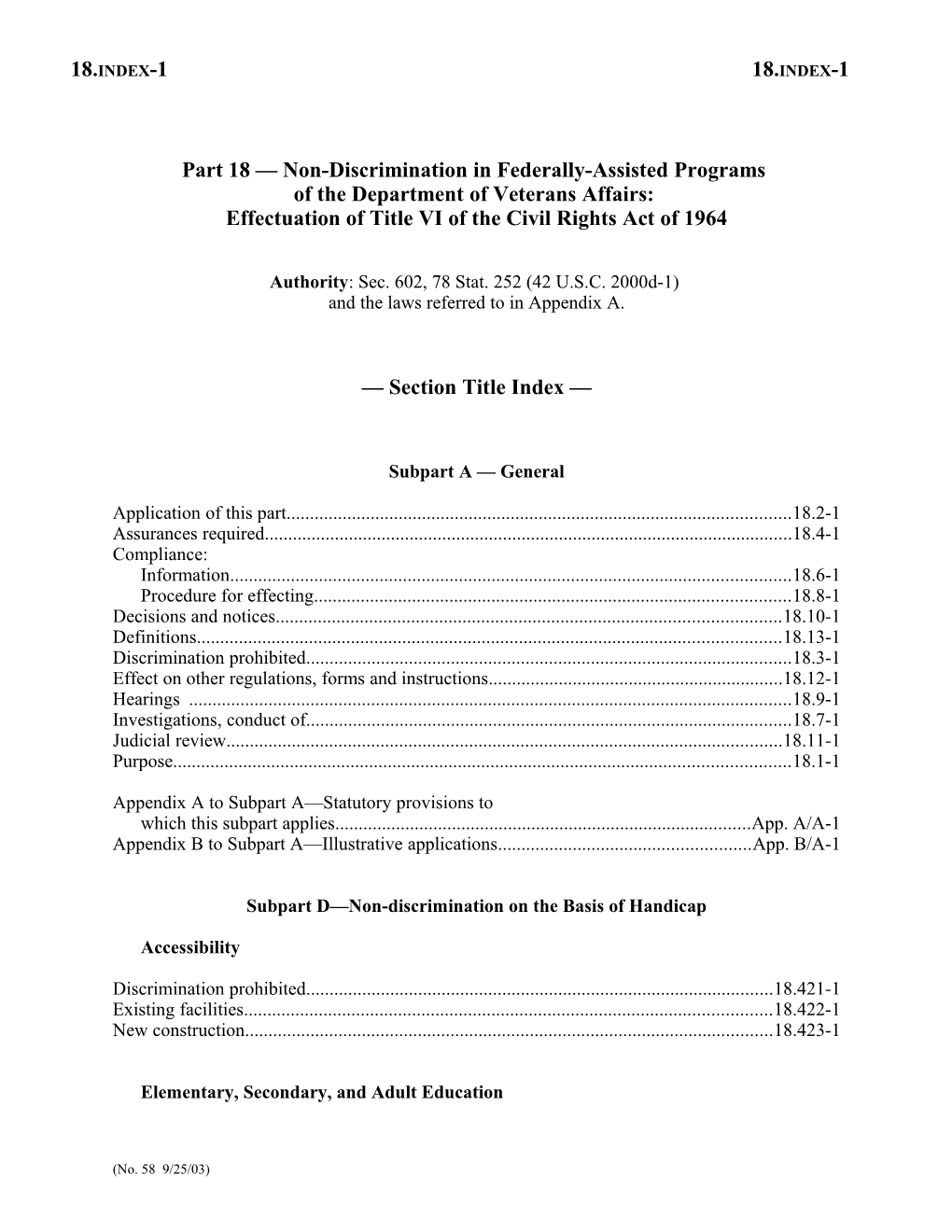 Part 18 Non-Discrimination in Federally-Assisted Programs