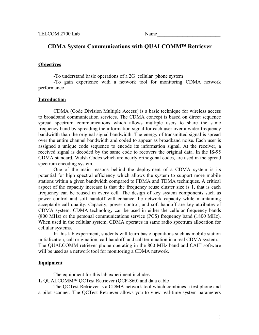 CDMA System Communications with QUALCOMM Retriever