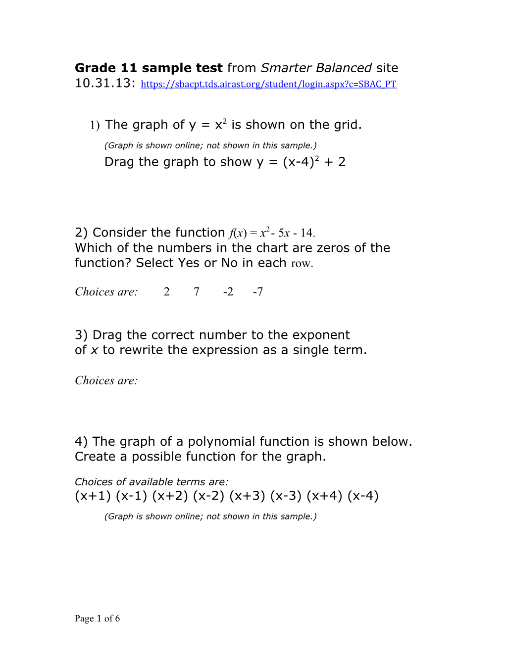 Grade 11 Sample Test from Smarter Balanced Site 10.31.13