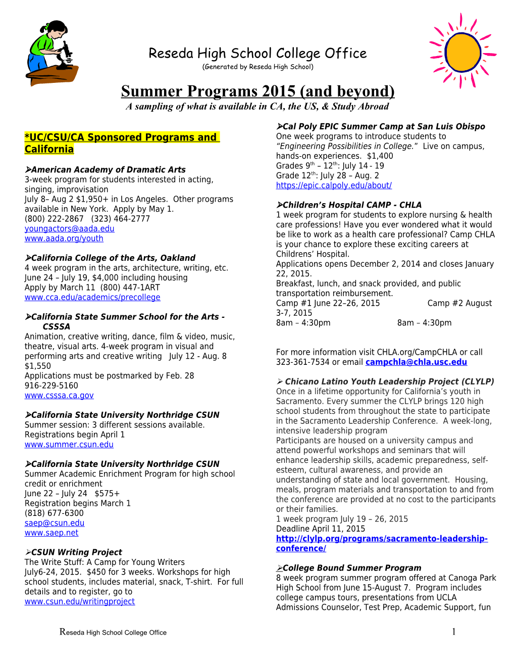 Summer Programs 2015 (And Beyond)