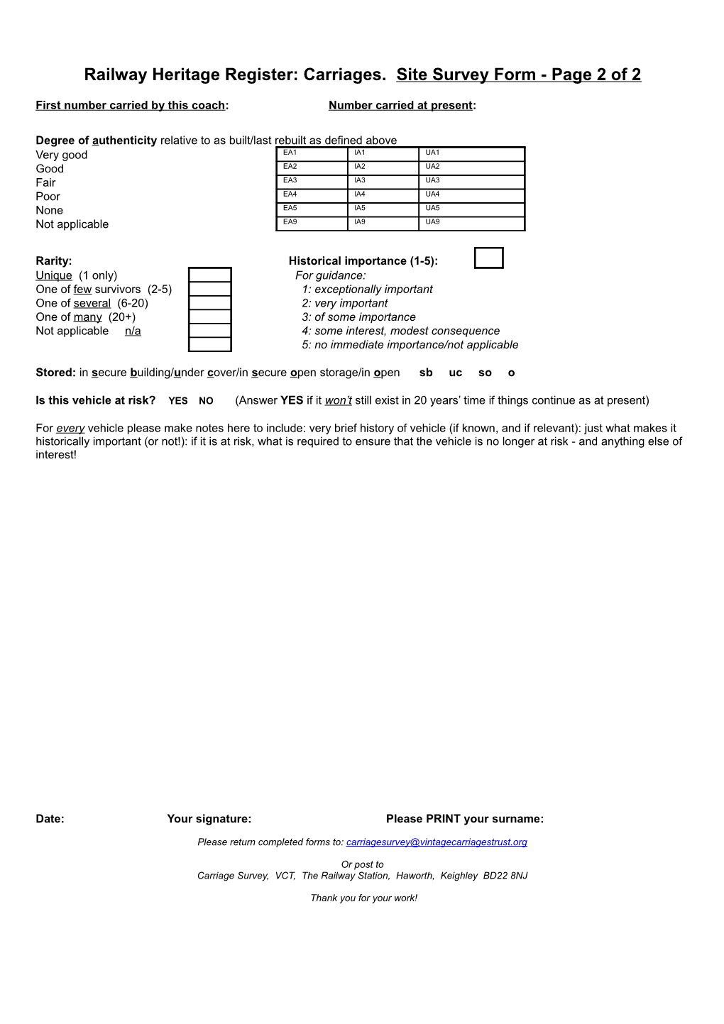 Carriage Assessment: Page 1 of 2 BLANK FORM