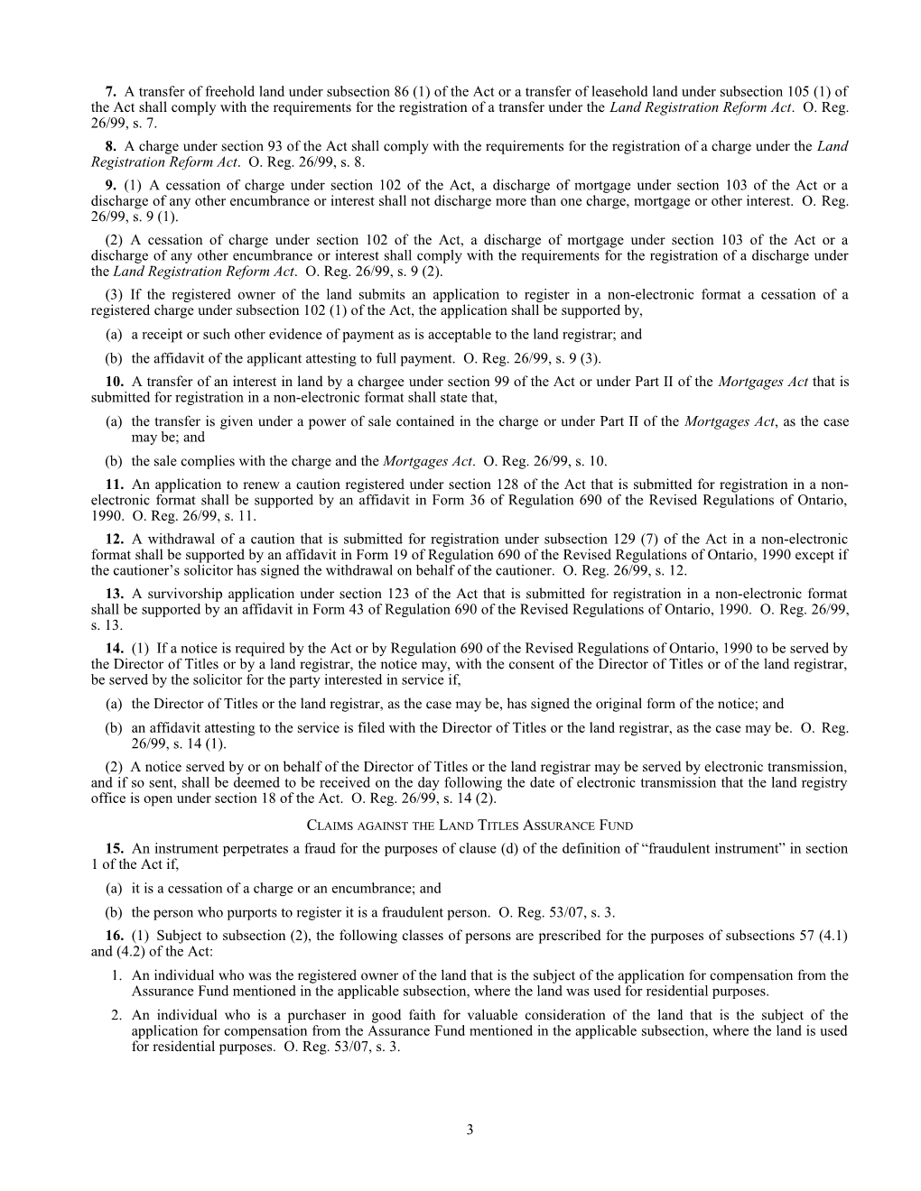 Land Titles Act - O. Reg. 26/99