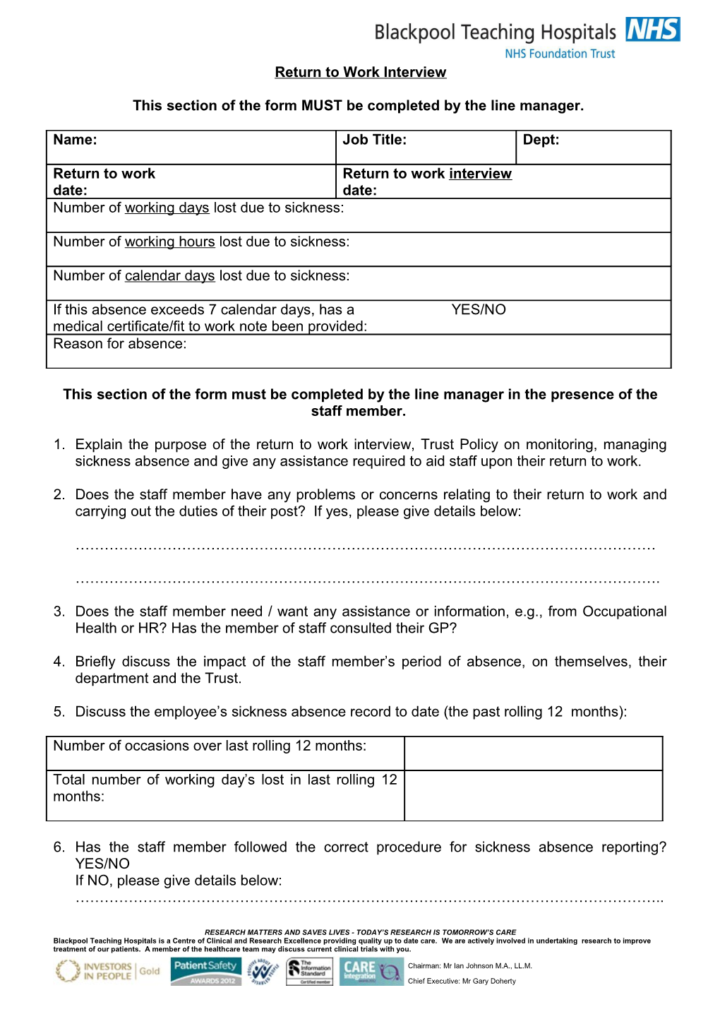 This Section of the Form MUST Be Completed by the Line Manager