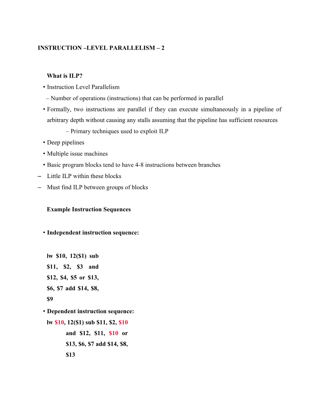 Instruction Level Parallelism 2