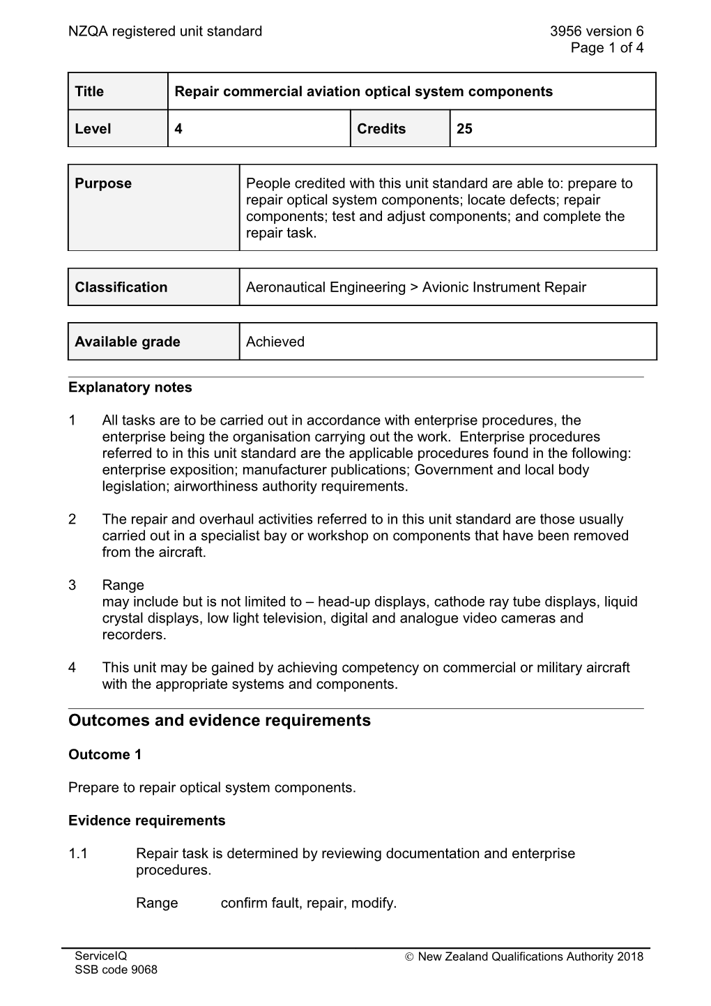 3956 Repair Commercial Aviation Optical System Components