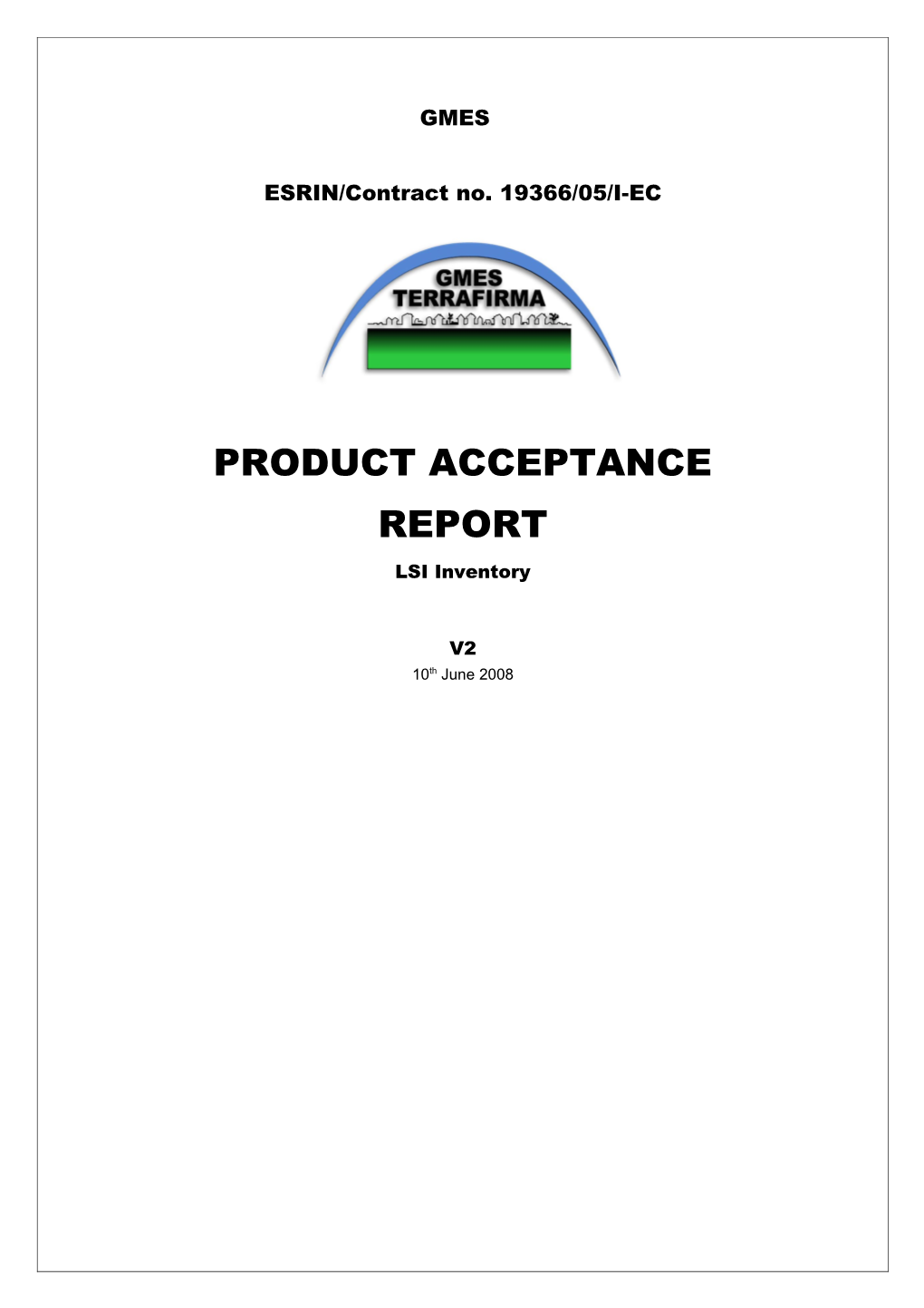 Terrafirma - Product Acceptance Report Template