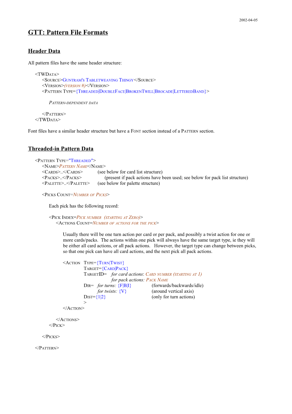 GTT: Pattern File Formats