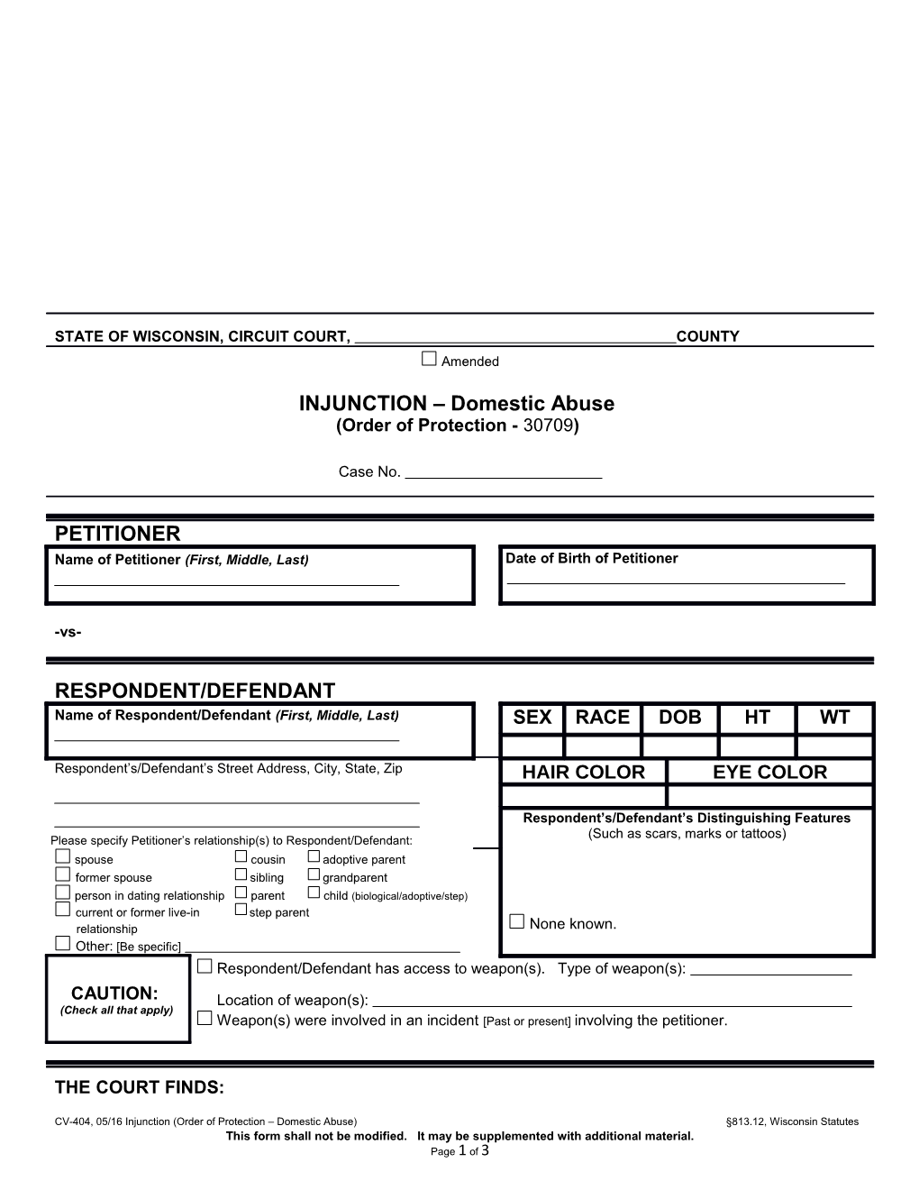 CV-404: Injunction (Domestic Abuse)