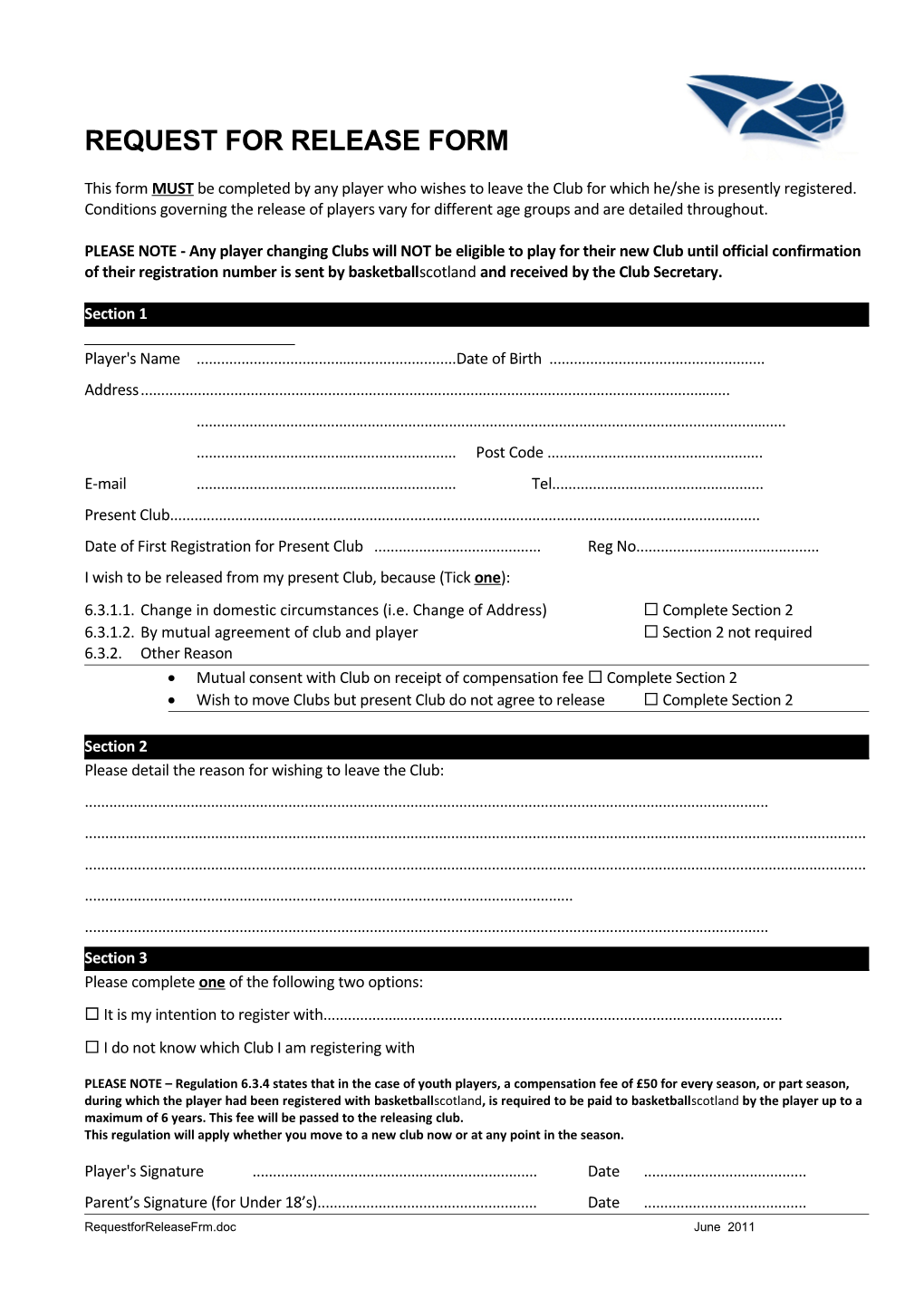Request for Release Form