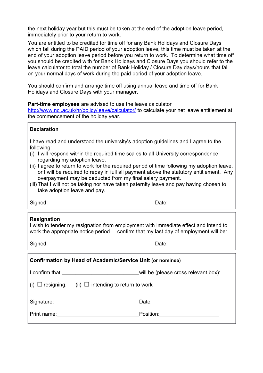 Newcastle University - Adoption Leave Request Form