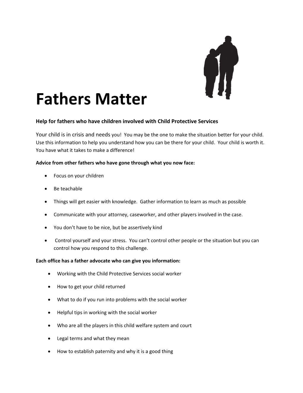 Help for Fathers Who Have Children Involved with Child Protective Services