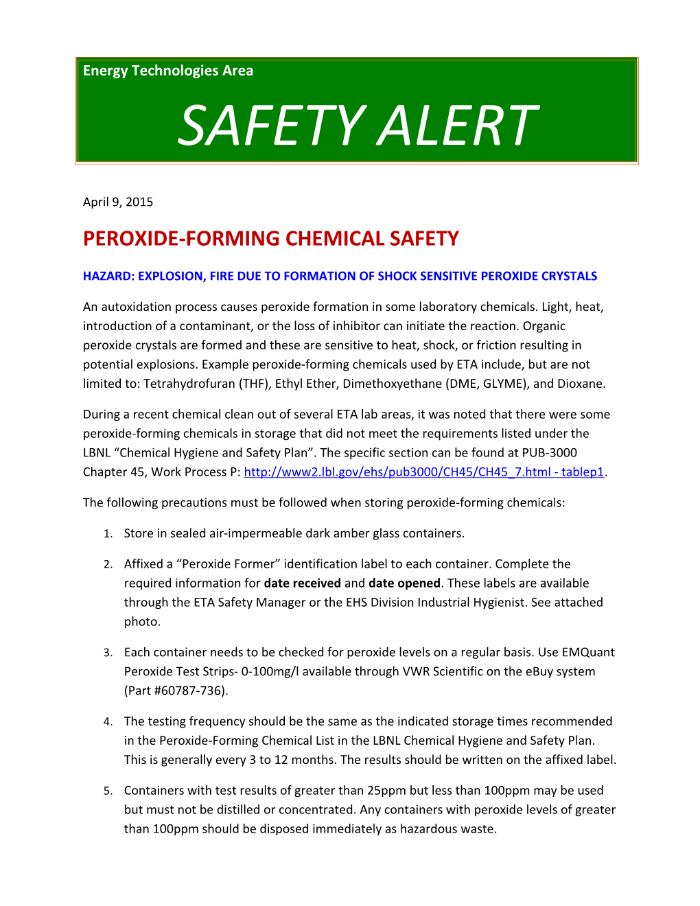 Peroxide-Forming Chemical Safety