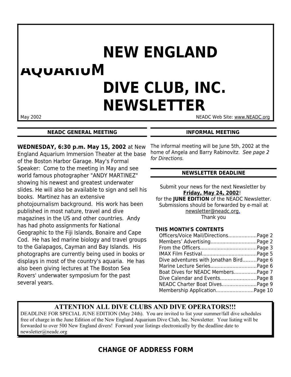Attention All Dive Clubs and Dive Operators