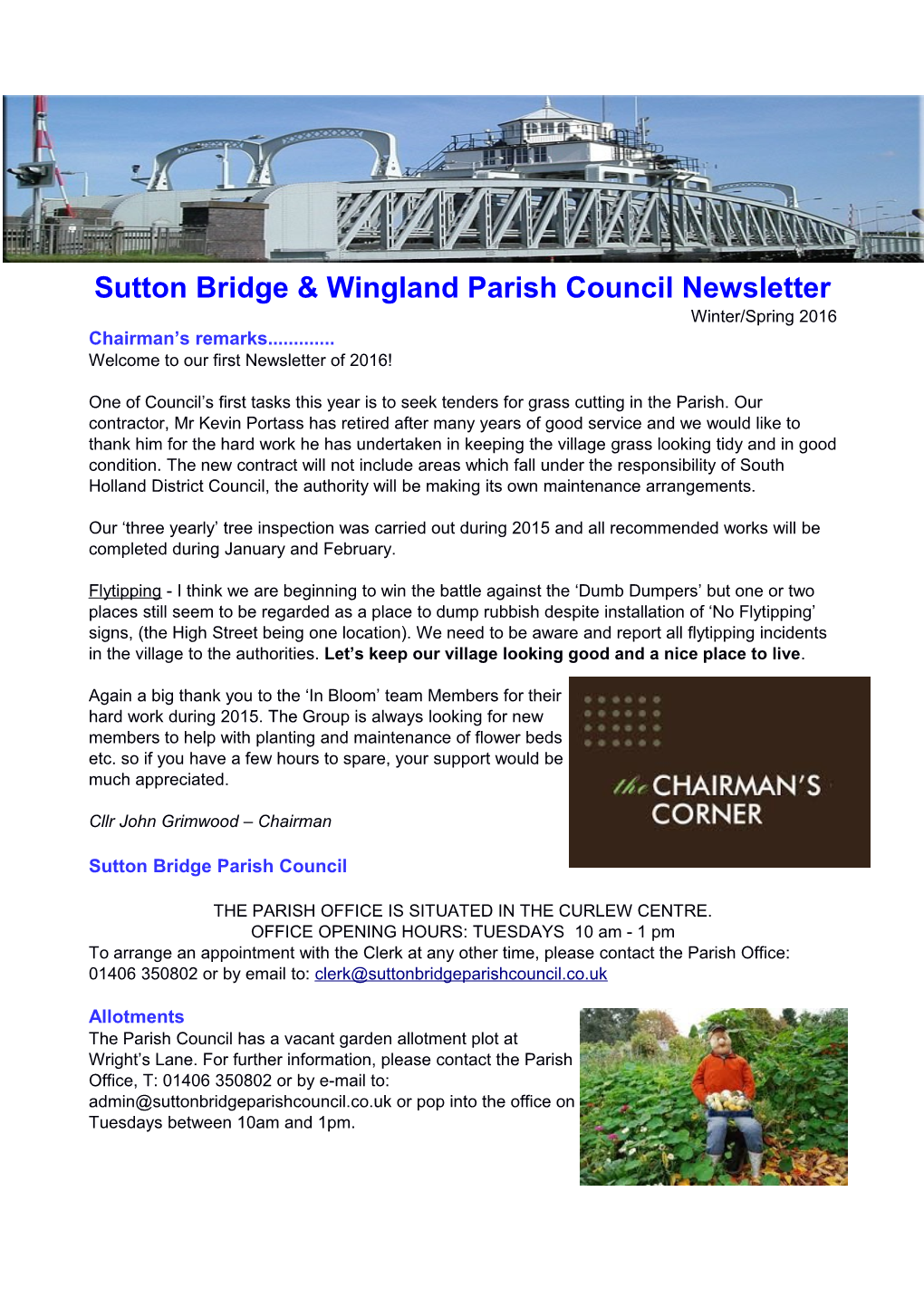 Sutton Bridge & Wingland Parish Council Newsletter