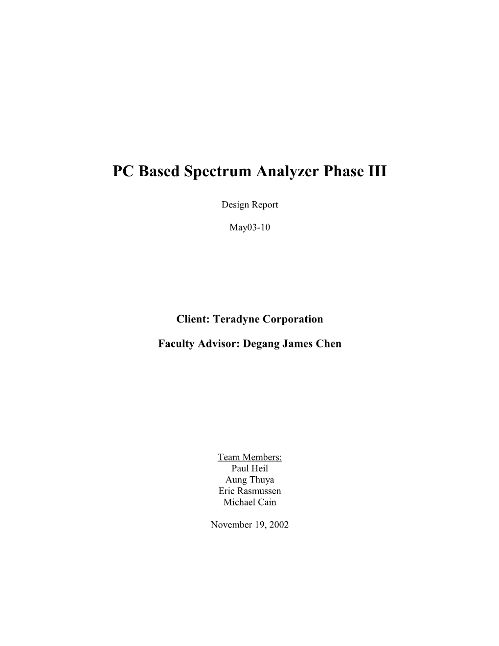 PC Based Spectrum Analyzer Phase III