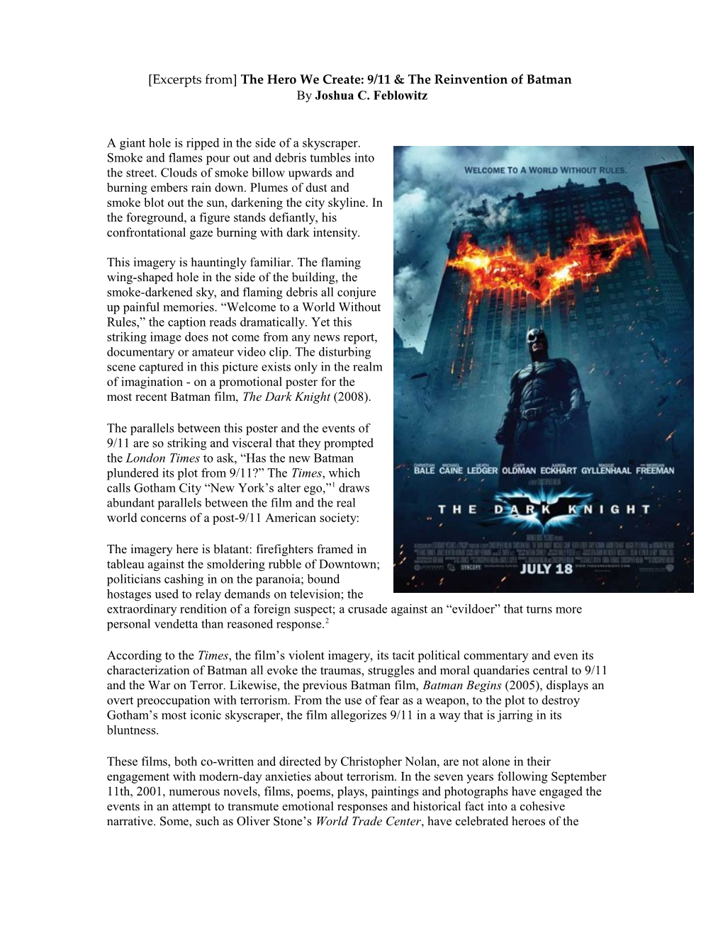 Excerpts from the Hero We Create: 9/11 & the Reinvention of Batman