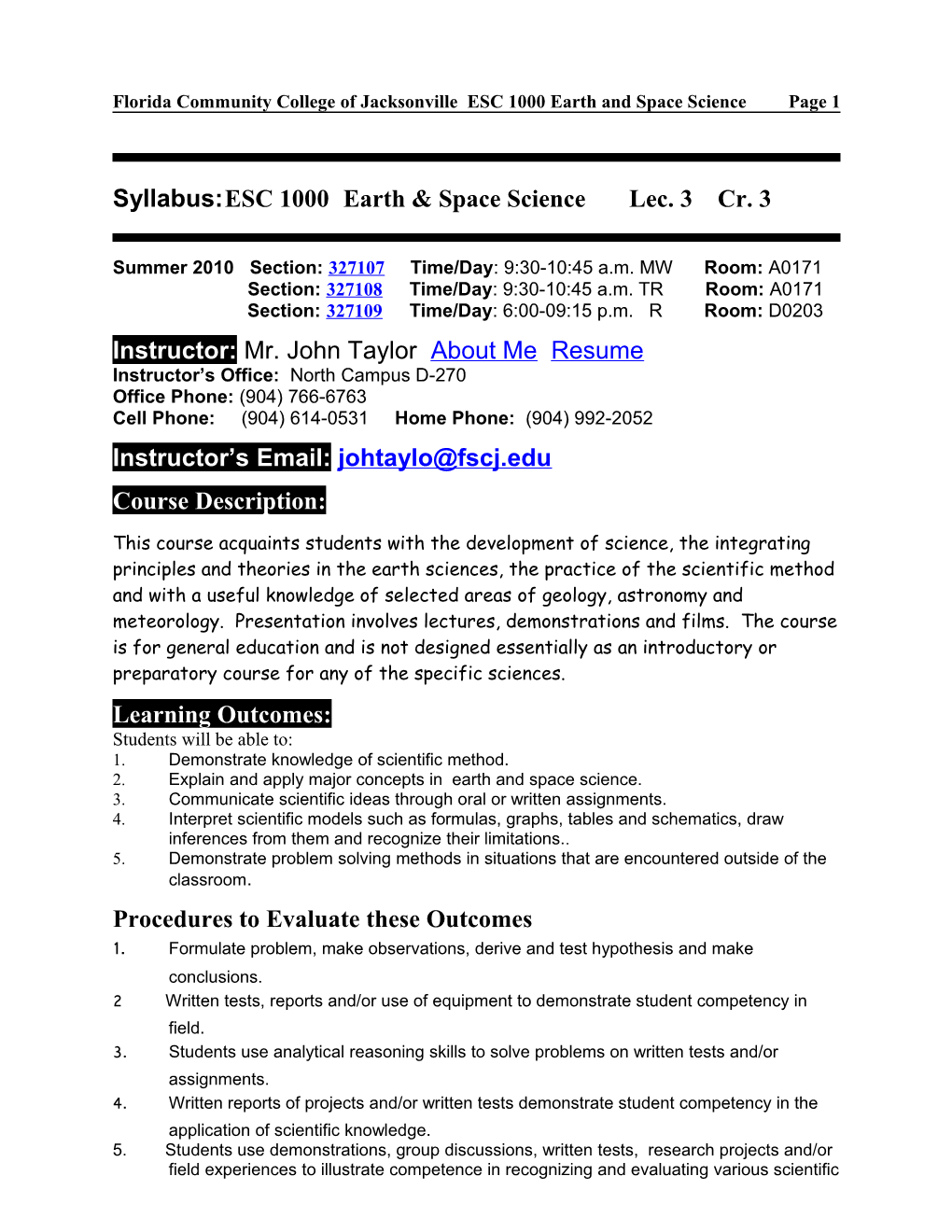 Florida Community College of Jacksonville ESC 1000 Earth and Space Sciencepage 1